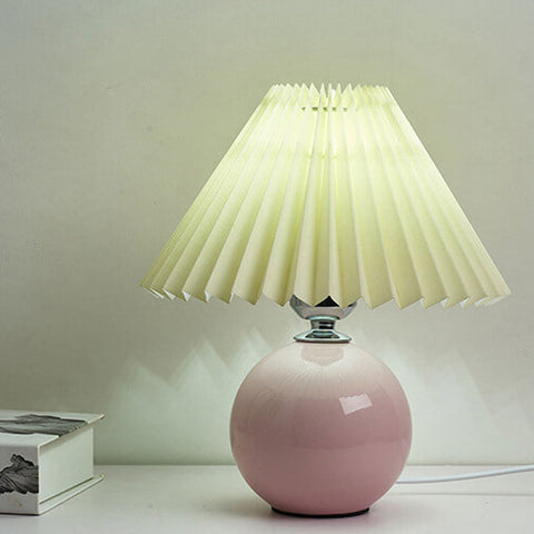 Ceramic Table Lamp with Pleated Fabric Shade for Bedside Use