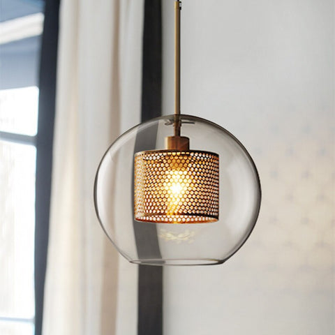 Glass Globe Cage Pendant Light for Kitchen Island and Dining Room