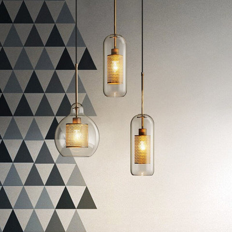 Glass Globe Cage Pendant Light for Kitchen Island and Dining Room