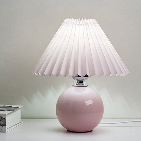 Ceramic Table Lamp with Pleated Fabric Shade for Bedside Use