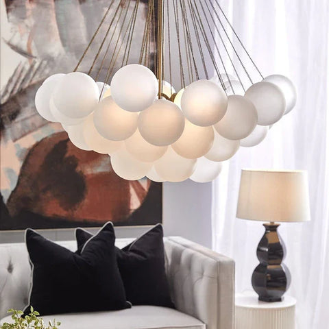 Frosted Glass Bubble Chandelier with Metal Frame