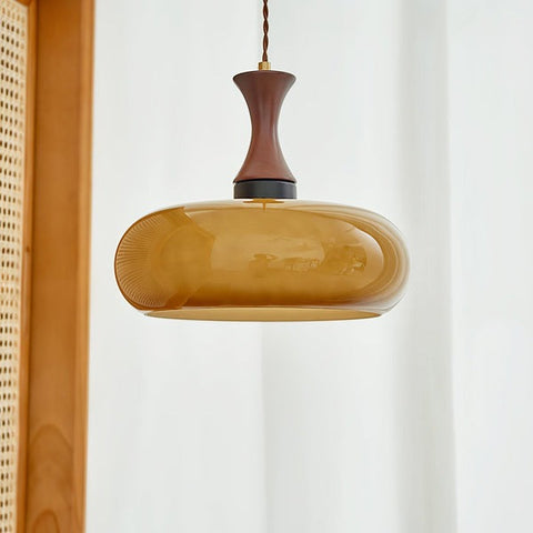 Glass Dome Pendant Light with Wood Accent