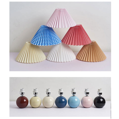 Ceramic Table Lamp with Pleated Fabric Shade for Bedside Use