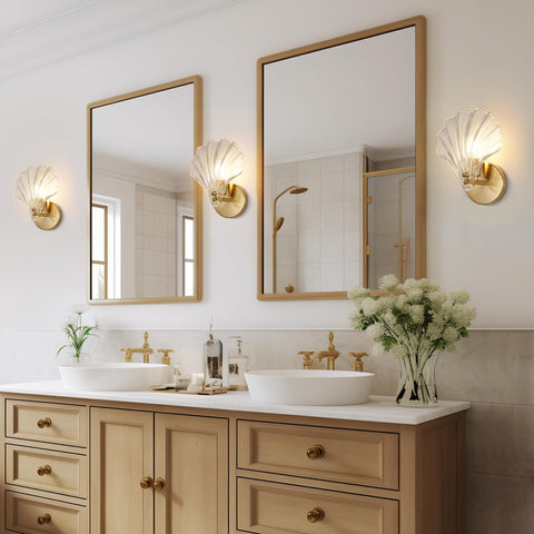 Wall Light with Brass and Glass Seashell Shade