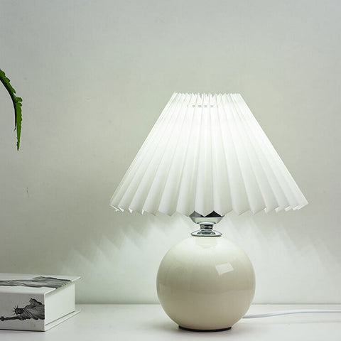 Ceramic Table Lamp with Pleated Fabric Shade for Bedside Use