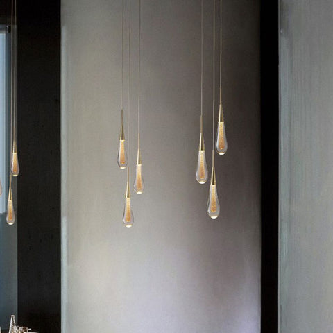 Crystal Teardrop LED Pendant Light for Stairwell Accent Lighting
