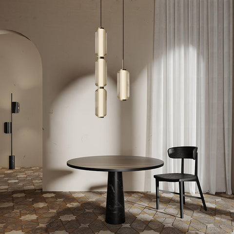 Pendant Light with Ribbed Glass and Slim Linear LED Design