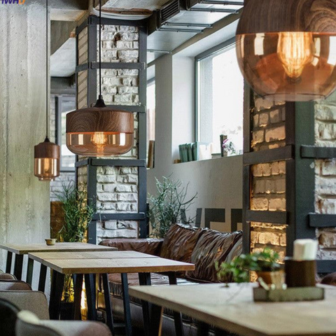 Scandinavian Glass Pendant Light with Adjustable Cord and Wood Look Finish