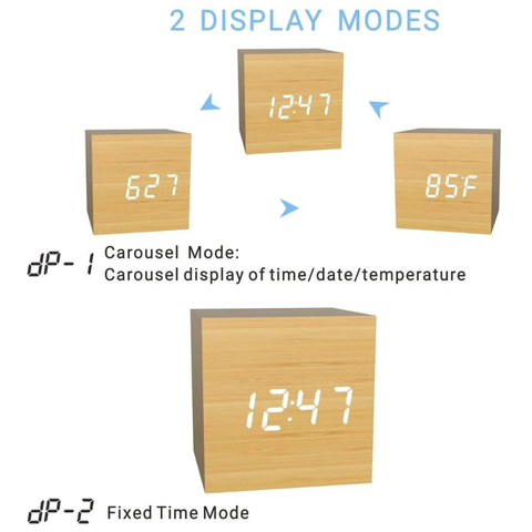 Digital Alarm Clock with Cube Design and Adjustable LED Display