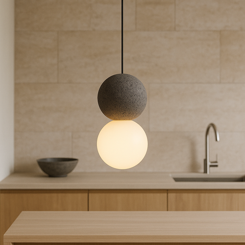 Textured Cement and Glass Pendant Light for Kitchen Island Lighting