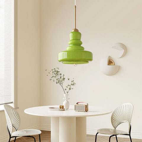 Glass Gourd Pendant Light with Tiered Shade