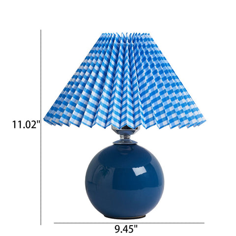 Ceramic Table Lamp with Pleated Fabric Shade for Bedside Use