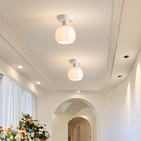 Glass Pumpkin Ceiling Light with Scalloped Shade