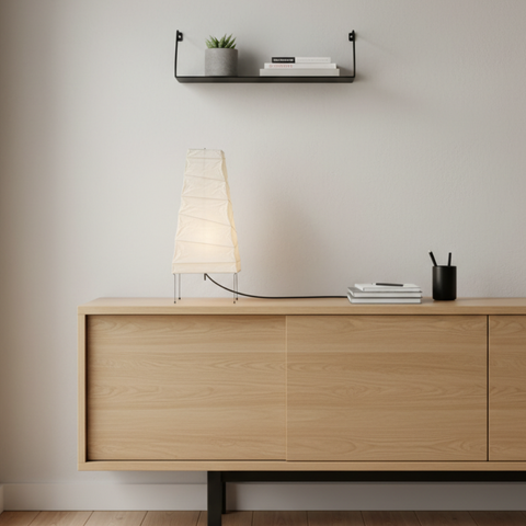 Table Lamp with Tapered Paper Lantern Shade and Metal Legs