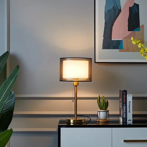 Vintage Table Lamp with Double Fabric Shade for Warm Ambient Indoor Lighting