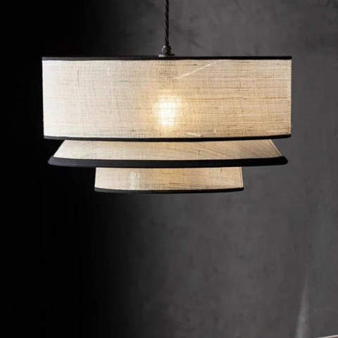 Pendant Light with Layered Linen and Floating Drum Shade