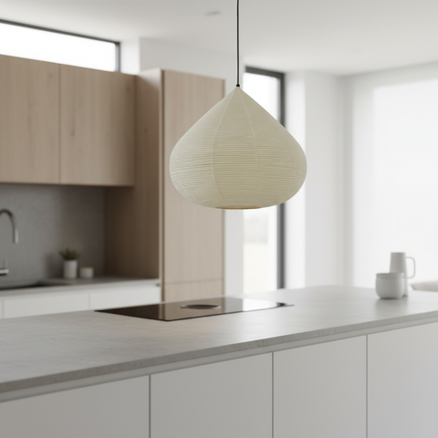 Pendant Light with Ribbed Paper Shade and Adjustable Suspension