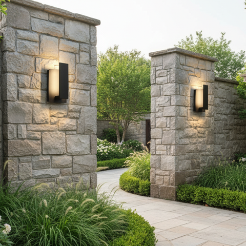 Outdoor Wall Sconce with Offset Metal Panel and LED Backlight