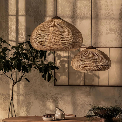 Pendant Light with Handwoven Rattan Shade