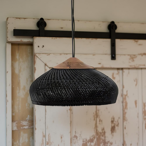 Pendant Light with Woven Rattan Dome