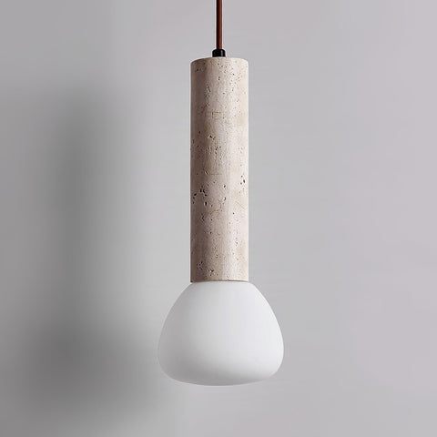 Pendant Light with Travertine Column and Glass Globe