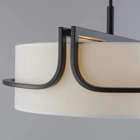 Pendant Light with Fabric Drum Shade and Metal Frame