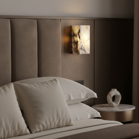Wall Sconce with Veined Stone Body and Warm Up-and-Down Light