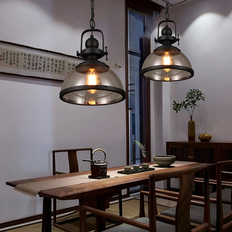 Industrial Glass Pendant Light with Metal Bowl Frame — product view