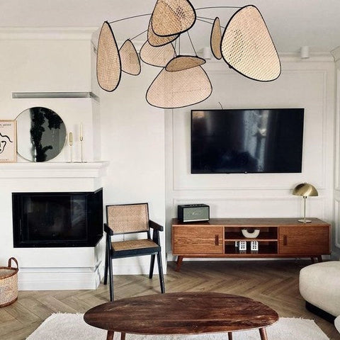 Retro Rattan Cane Chandelier for Dining Rooms and Open Living Spaces