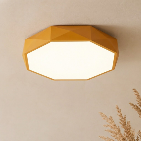 Faceted Geometric LED Flush-Mount Ceiling Light with Dimmable Option