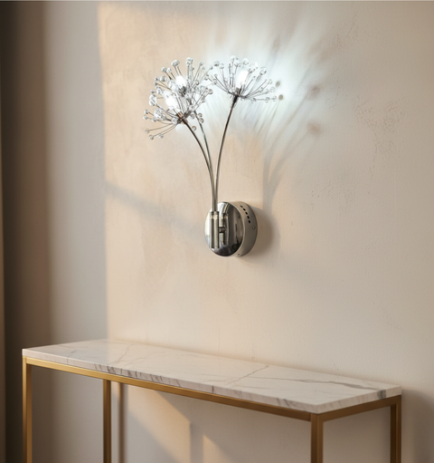 Wall Sconce with Dandelion-Shaped Crystal Clusters and LED Light