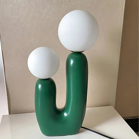 Sculptural Resin Table Lamp with Glass Globes