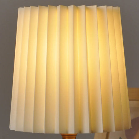 Pleated Fabric Table Lamp with Wood Base and Cylinder Shade