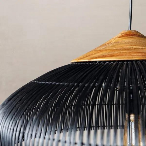 Pendant Light with Woven Rattan Dome