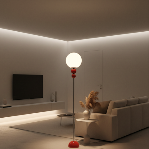 Floor Lamp with Globe Diffuser and Stacked Sphere Details
