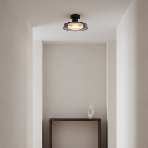 Ceiling Light with Rounded Glass Ring and Warm LED Lighting