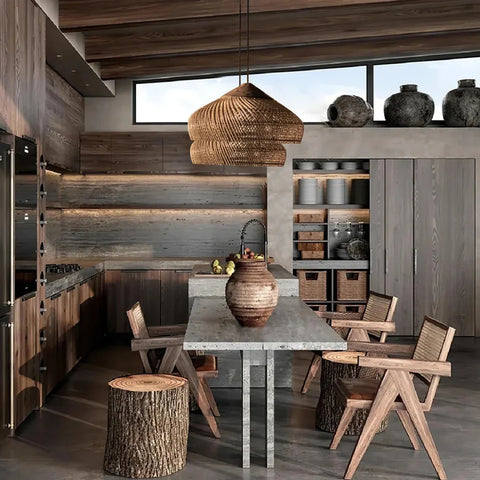 Pendant Light with Woven Rattan Dome