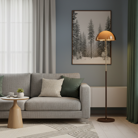 Floor Lamp with Acrylic Mushroom Shade and Retro Wood Base