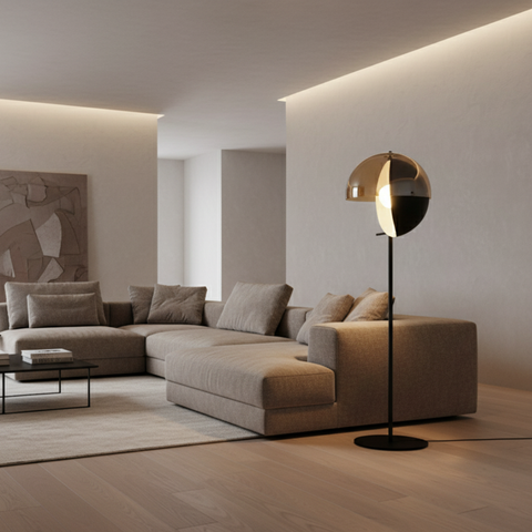 Floor Lamp with Glass Globe and Sculptural Metal Details