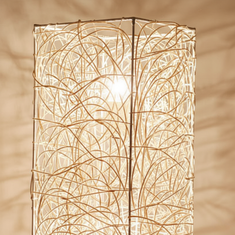 Floor Lamp with Woven Column Shade and Three Light Sources