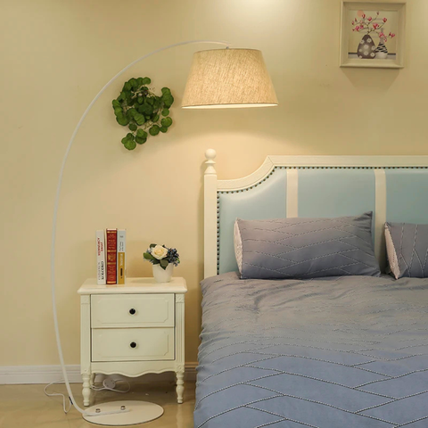 Arc Floor Lamp with Fabric Shade and Curved Metal Stem