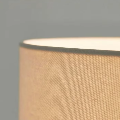 Floor Lamp with Stacked Wood Spheres and Fabric Drum Shade