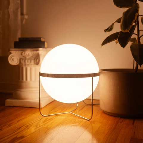 Floor Lamp with Globe Shade and Open Metal Frame
