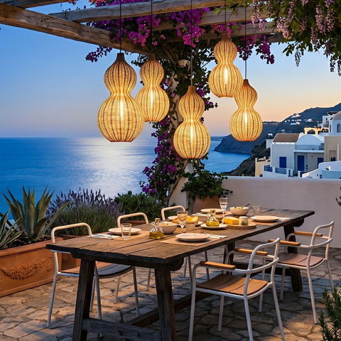 Outdoor Pendant Light with Woven Synthetic Vine Shade