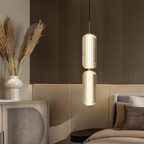 Pendant Light with Ribbed Glass and Slim Linear LED Design