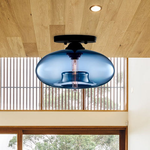 Smoked Glass Globe Flush Mount Light for Bedroom Ceiling Lighting