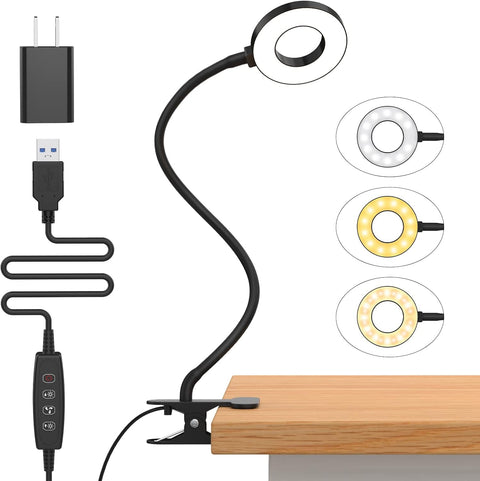 LED Desk Clamp Lamp with Flexible Gooseneck, 3 Color Modes and 10 Brightness Levels