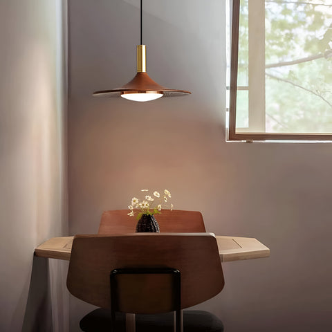 Pendant Light with Walnut-Finish Iron Shade