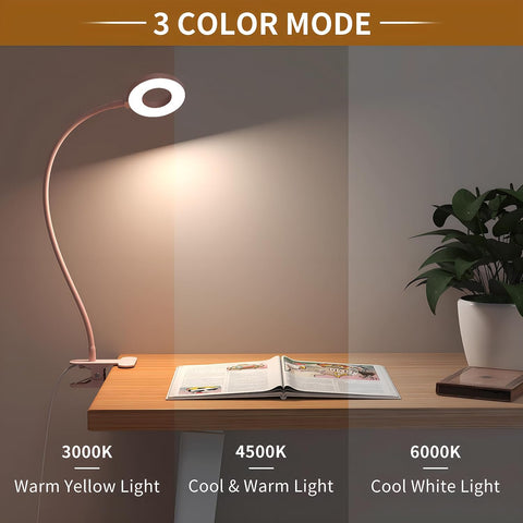 LED Desk Clamp Lamp with Flexible Gooseneck, 3 Color Modes and 10 Brightness Levels