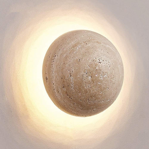 Wall Light with Round Travertine Disc and Pull-Cord Accent